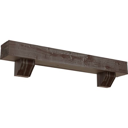 Kit w/ Ashford Corbels, Aged Pecan, 4""H  x 8""D x 60""W Sandblasted Faux Wood Fireplace ManteL -  EKENA MILLWORK, MANUSD04X08X60ASAE